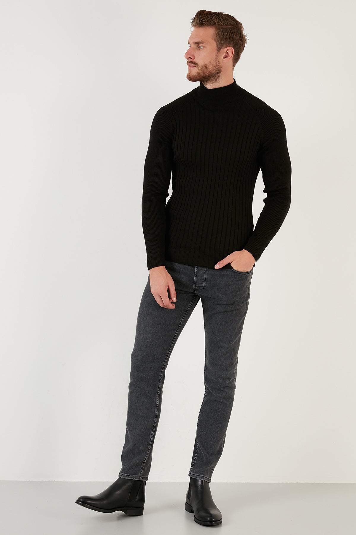 Buratti Pamuklu Slim Fit Yarım Balıkçı Yaka Erkek Kazak 6353461 SİYAH