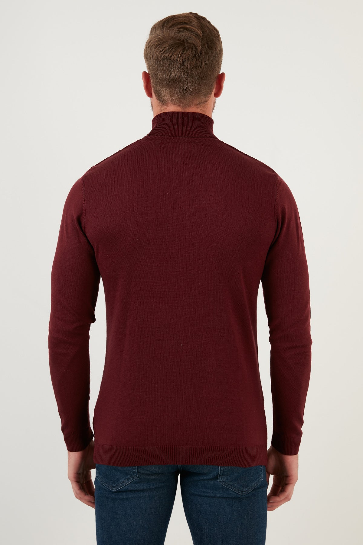 Buratti Regular Fit Balıkçı Yaka Pamuklu Triko Erkek Kazak 6353462 BORDO