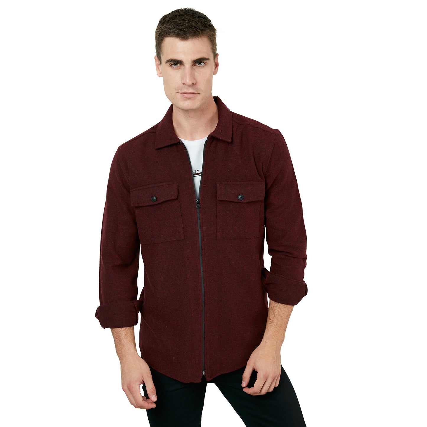 Buratti Çift Cepli Fermuarlı Slim Fit Kışlık Erkek Gömlek CF21W112925 BORDO