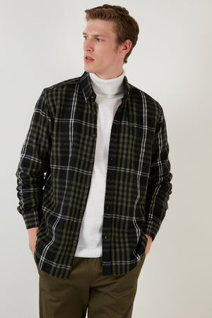 Buratti Pamuklu Ekoseli Slim Fit Düğmeli Yaka Erkek Gömlek CF23W114653 HAKİ