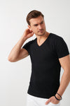 Buratti % 100 Pamuk Slim Fit V Yaka Basic Erkek T Shirt 5412001 SİYAH