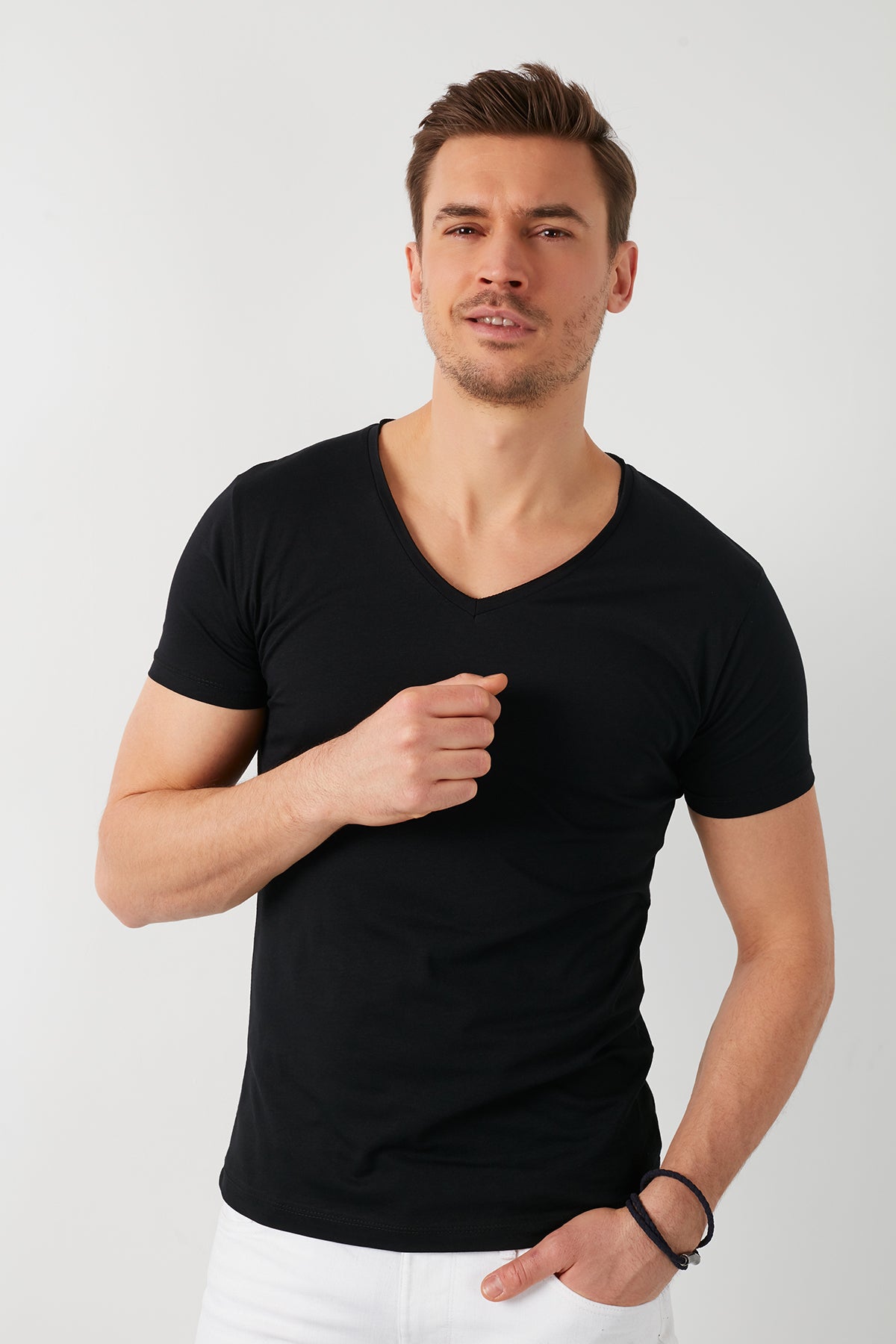 Buratti % 100 Pamuk Slim Fit V Yaka Basic Erkek T Shirt 5412001 SİYAH