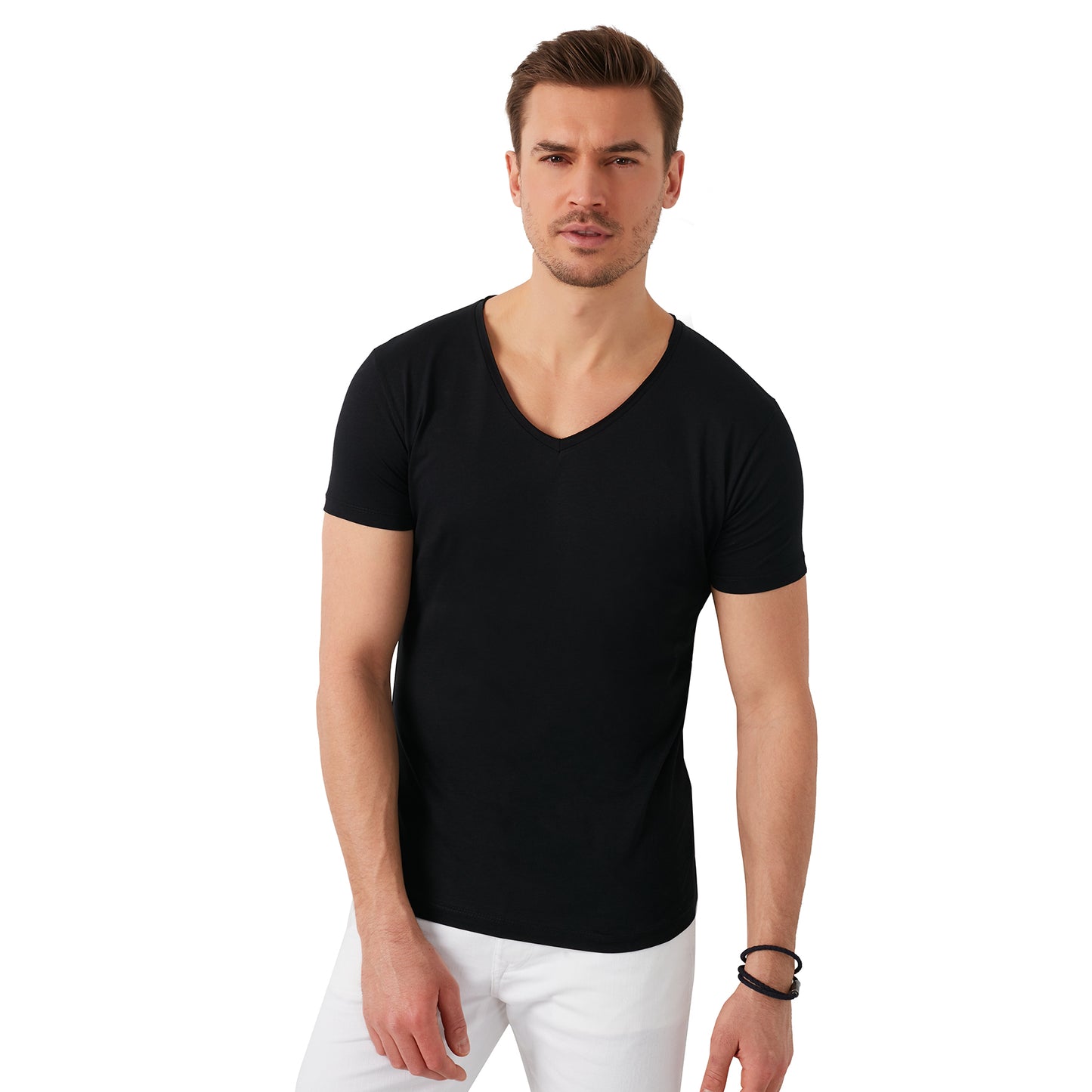 Buratti % 100 Pamuk Slim Fit V Yaka Basic Erkek T Shirt 5412001 SİYAH