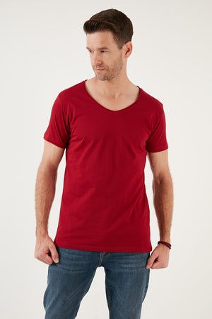 Buratti % 100 Pamuk Slim Fit V Yaka Basic Erkek T Shirt 5412001 KIRMIZI