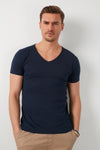 Buratti % 100 Pamuk Slim Fit V Yaka Basic Erkek T Shirt 5412001 LACİVERT