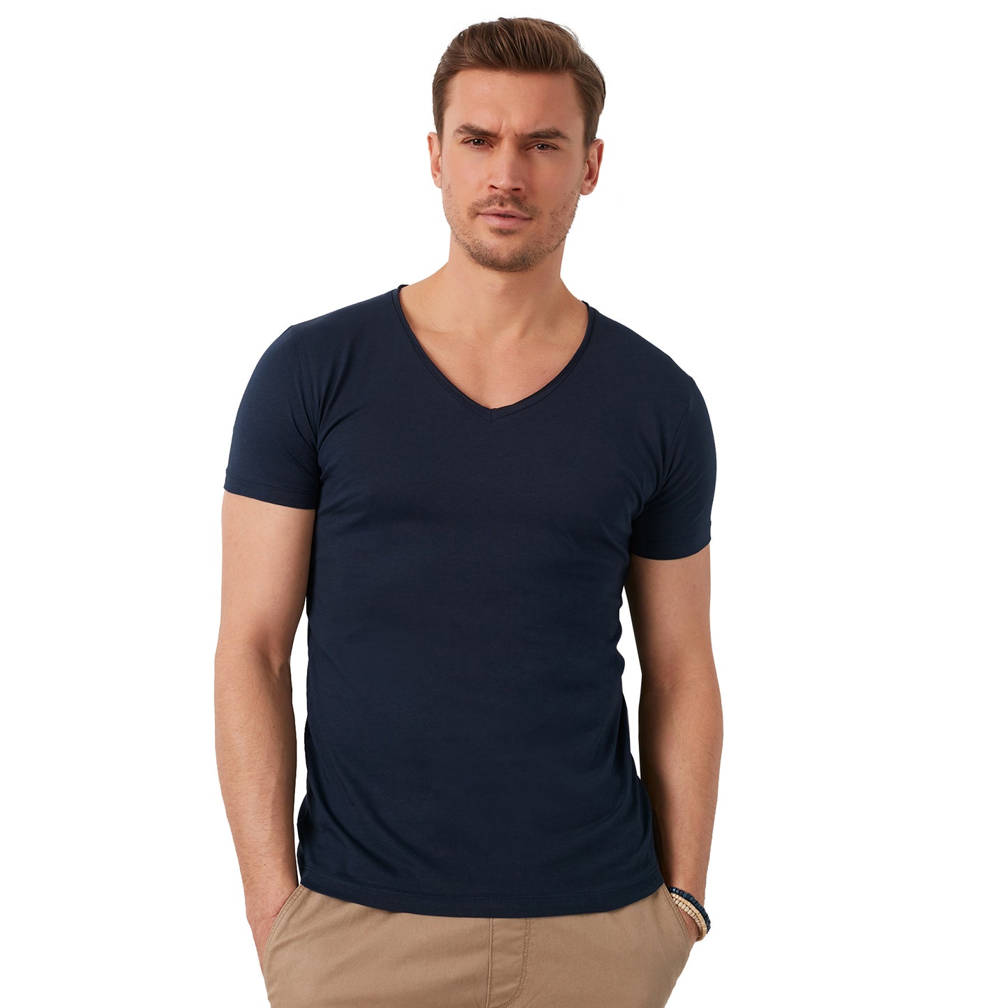 Buratti % 100 Pamuk Slim Fit V Yaka Basic Erkek T Shirt 5412001 LACİVERT