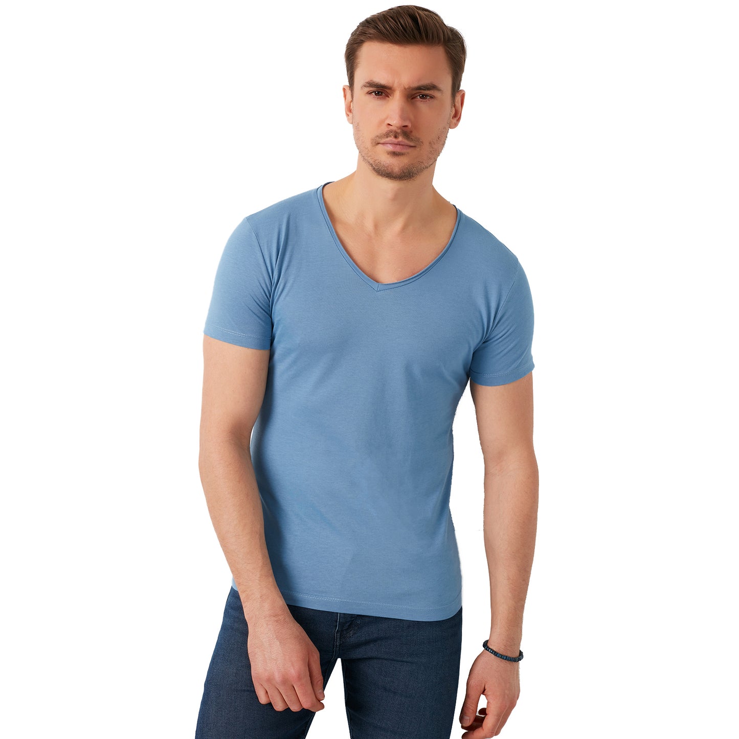 Buratti % 100 Pamuk Slim Fit V Yaka Basic Erkek T Shirt 5412001 İNDİGO