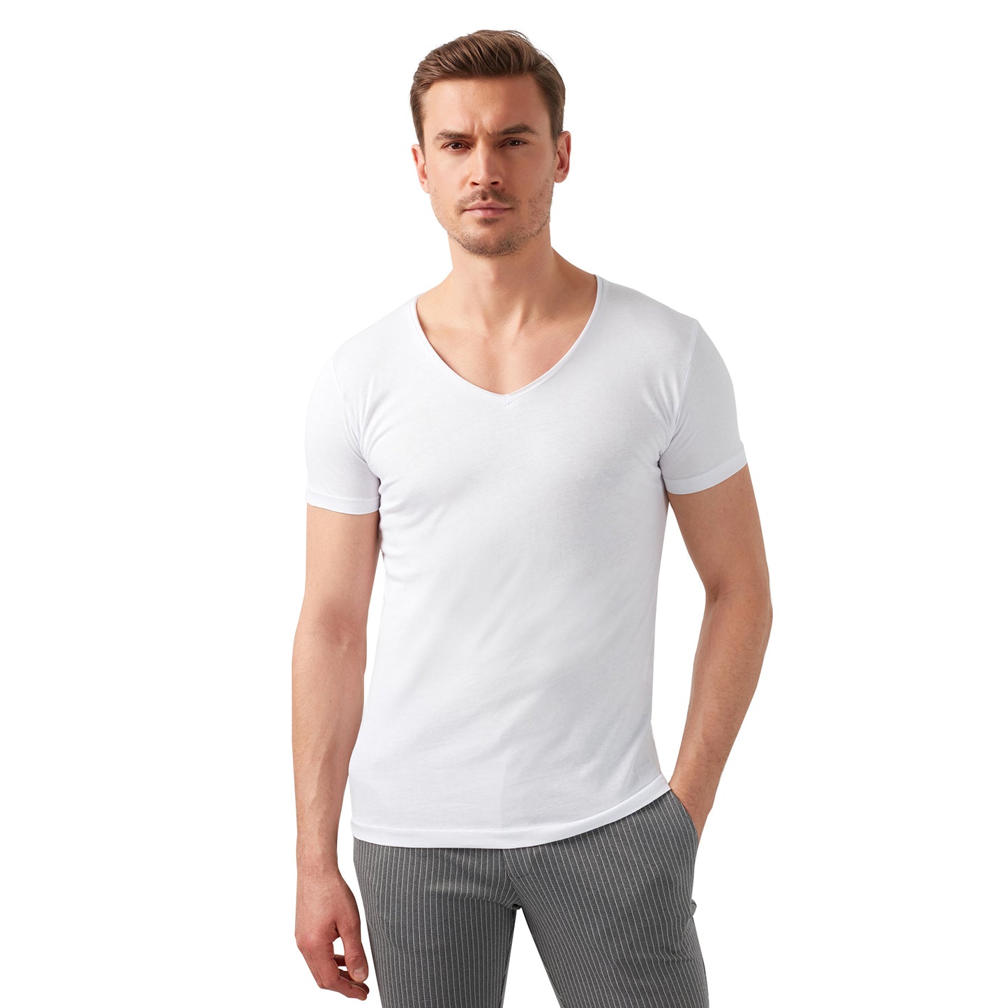 Buratti % 100 Pamuk Slim Fit V Yaka Basic Erkek T Shirt 5412001 BEYAZ