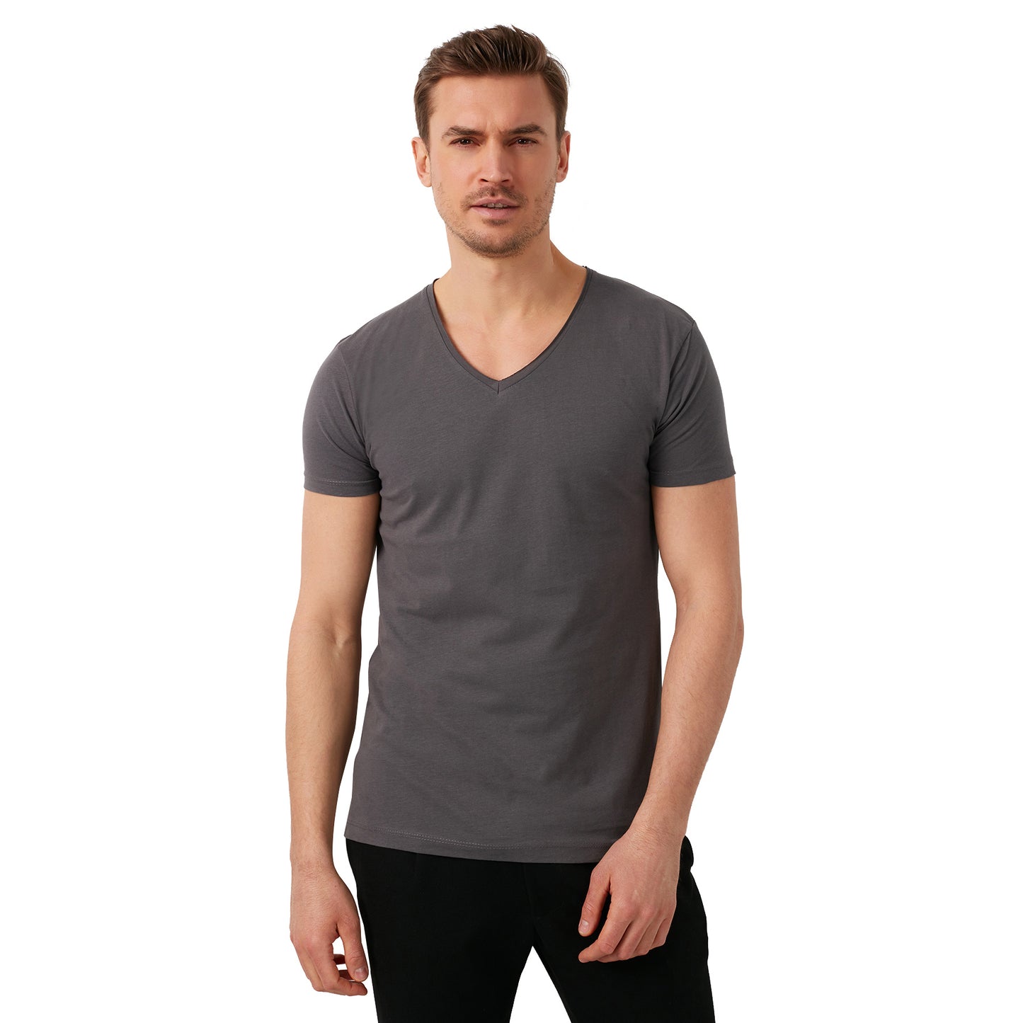 Buratti % 100 Pamuk Slim Fit V Yaka Basic Erkek T Shirt 5412001 FÜME