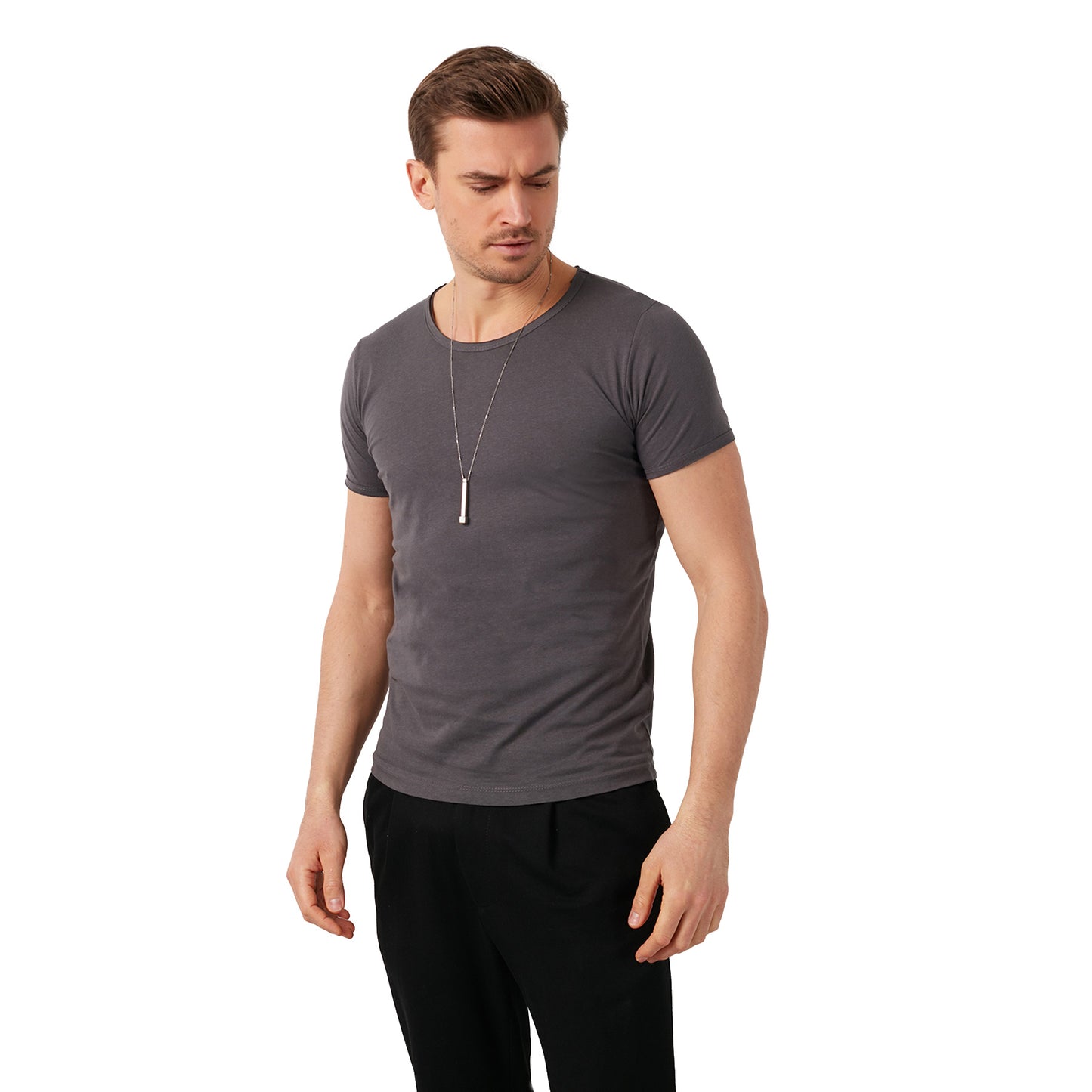 Buratti % 100 Pamuklu Bisiklet Yaka Basic Erkek T Shirt 5412008 FÜME