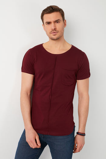 Buratti Pamuklu Slim Fit Bisiklet Yaka Cepli Erkek T Shirt 5412020 BORDO