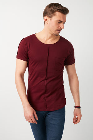 Buratti Pamuklu Slim Fit Bisiklet Yaka Cepli Erkek T Shirt 5412020 BORDO