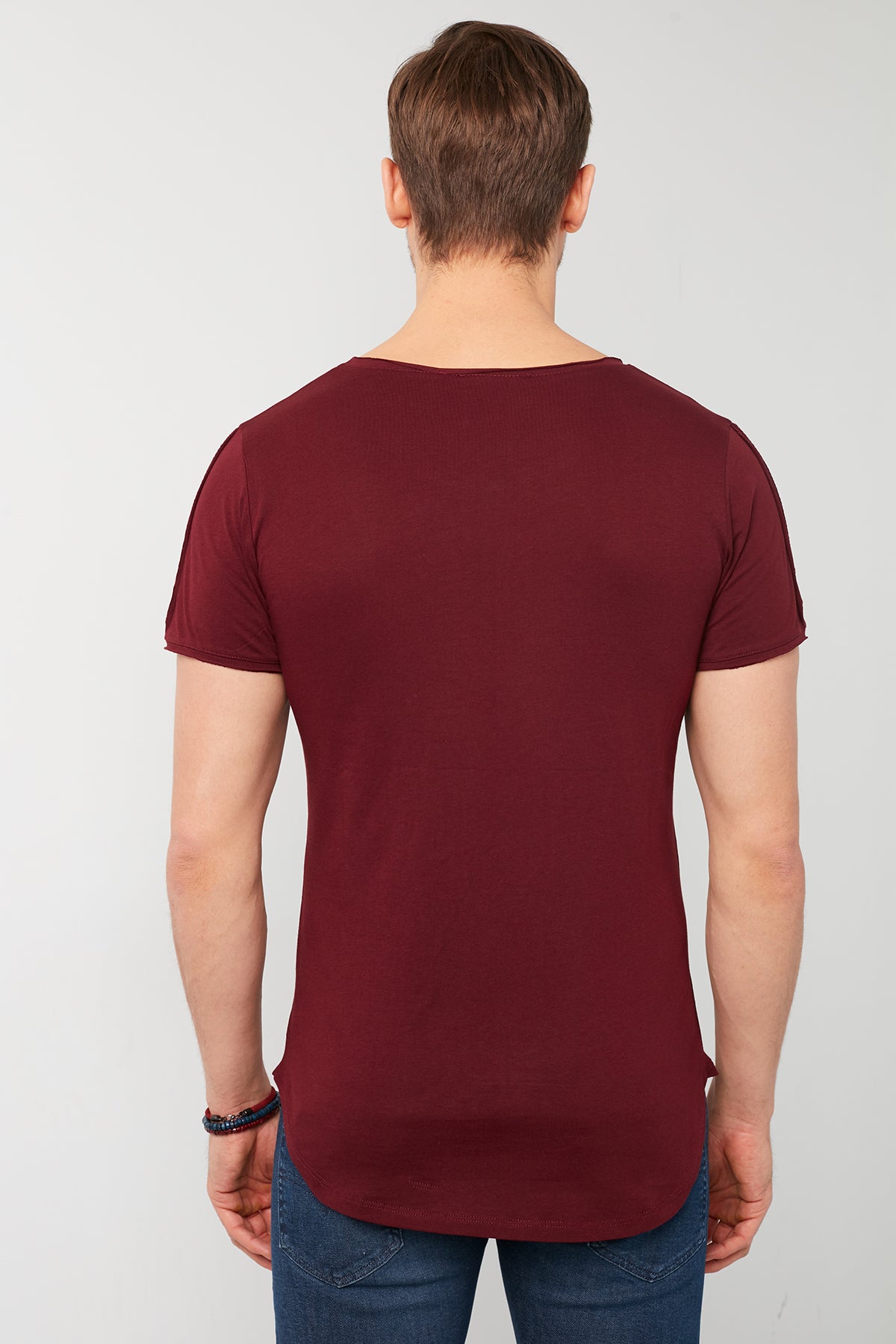 Buratti Pamuklu Slim Fit Bisiklet Yaka Cepli Erkek T Shirt 5412020 BORDO