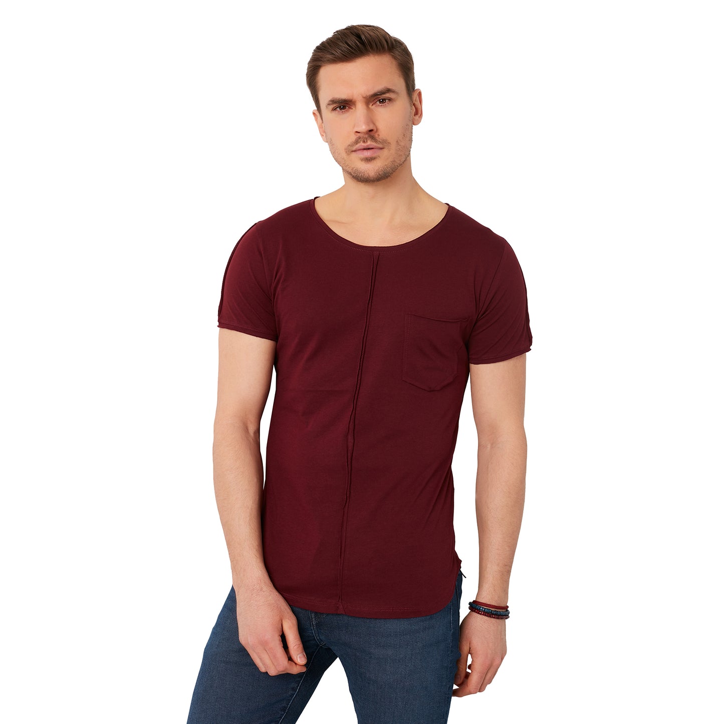 Buratti Pamuklu Slim Fit Bisiklet Yaka Cepli Erkek T Shirt 5412020 BORDO