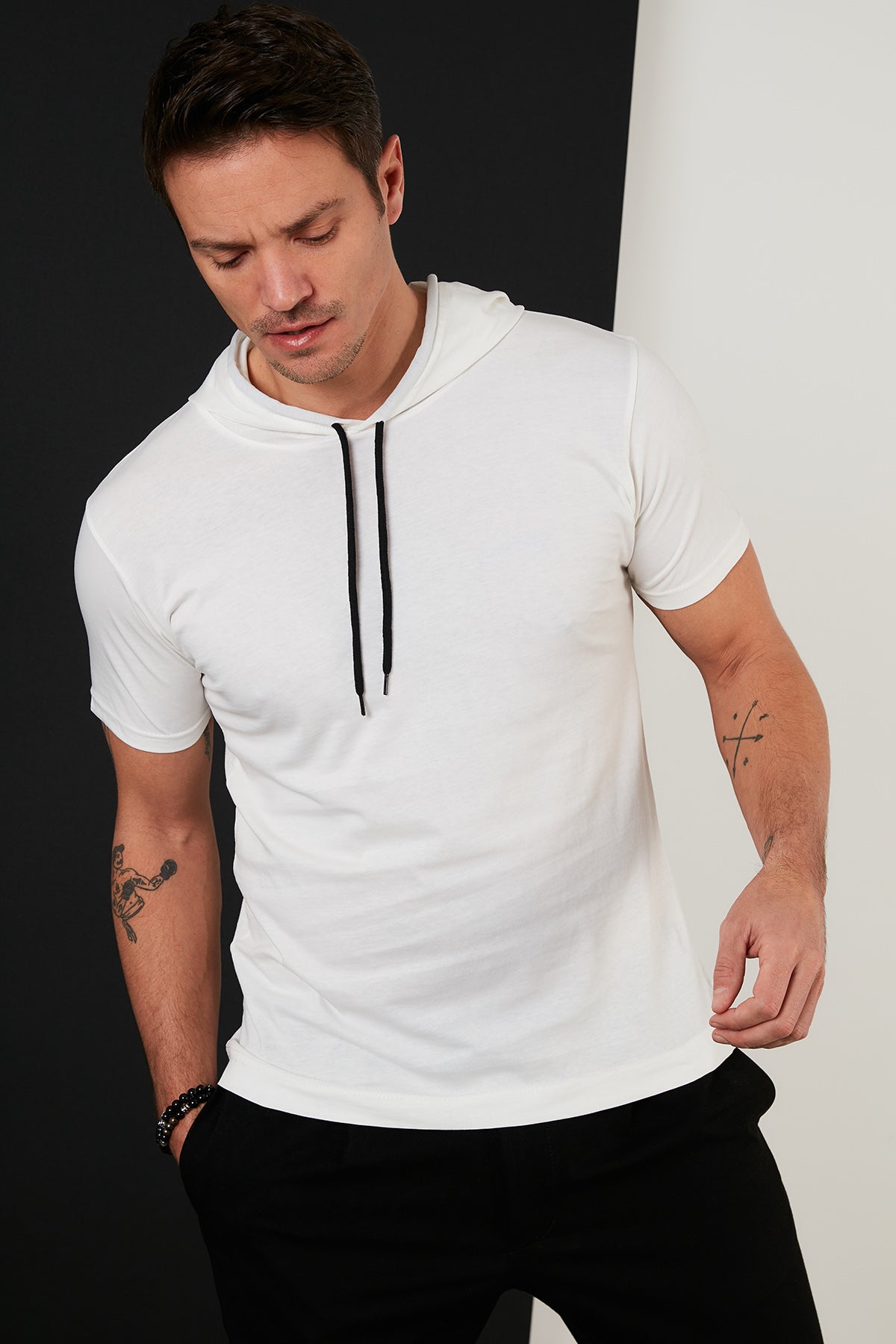 Buratti % 100 Pamuklu Kapüşonlu Slim Fit Erkek T Shirt 5412021 EKRU