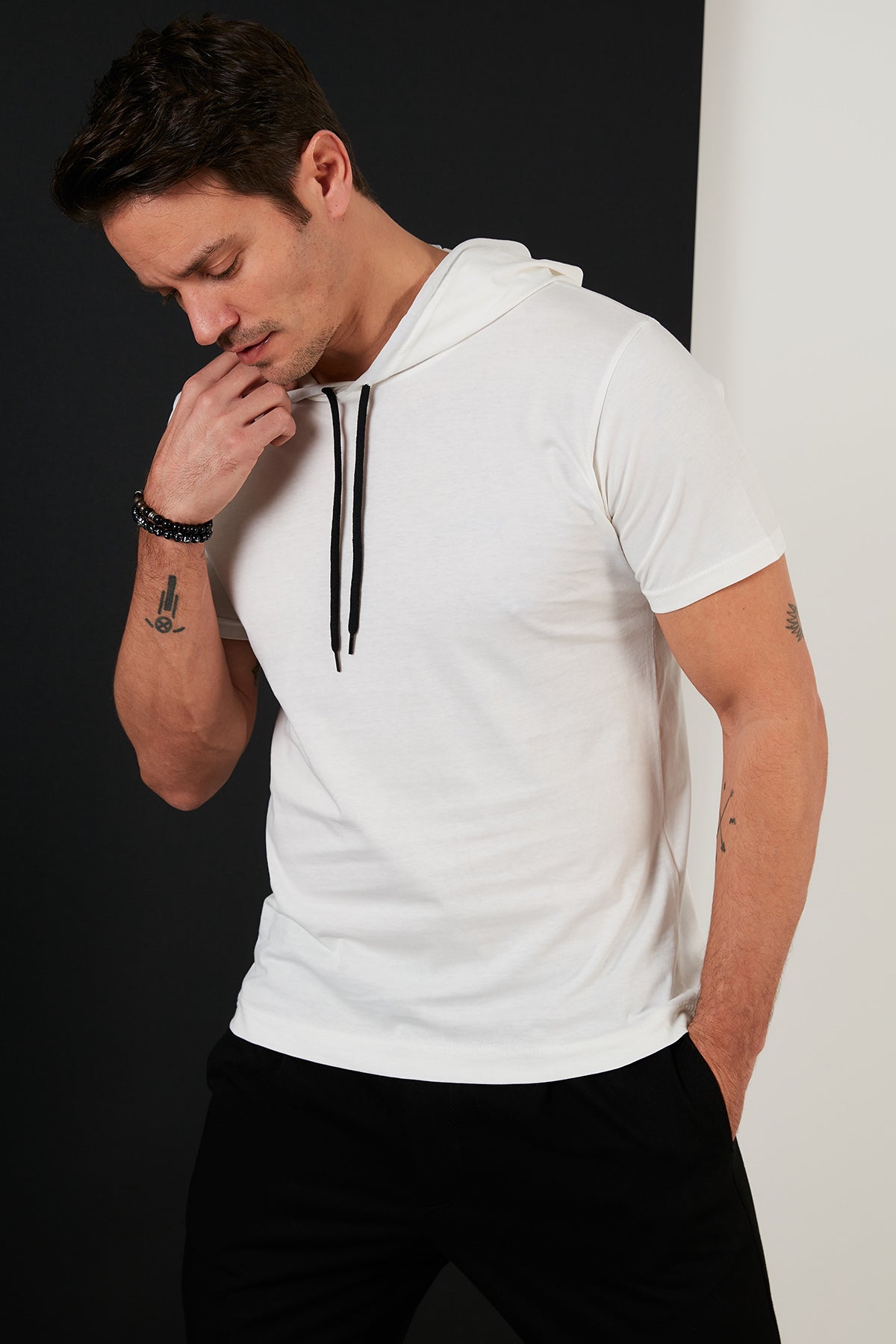 Buratti % 100 Pamuklu Kapüşonlu Slim Fit Erkek T Shirt 5412021 EKRU