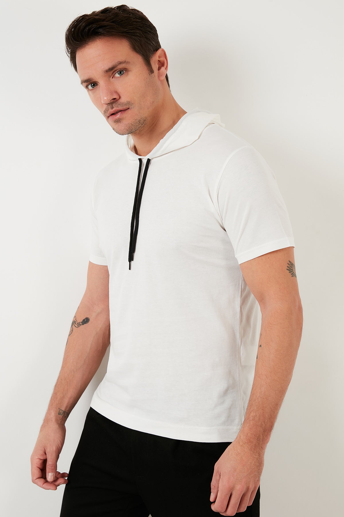 Buratti % 100 Pamuklu Kapüşonlu Slim Fit Erkek T Shirt 5412021 EKRU