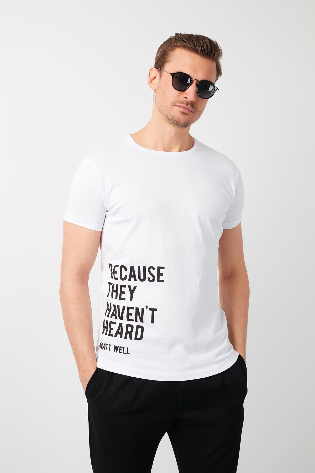 Buratti Baskılı Bisiklet Yaka % 100 Pamuk Erkek T Shirt 541BECAUSE BEYAZ