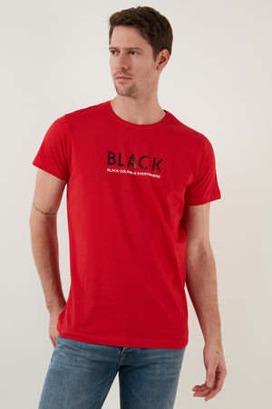 Buratti % 100 Pamuk Baskılı Slim Fit Bisiklet Yaka Erkek T Shirt 541BLACKCOLOUR KIRMIZI