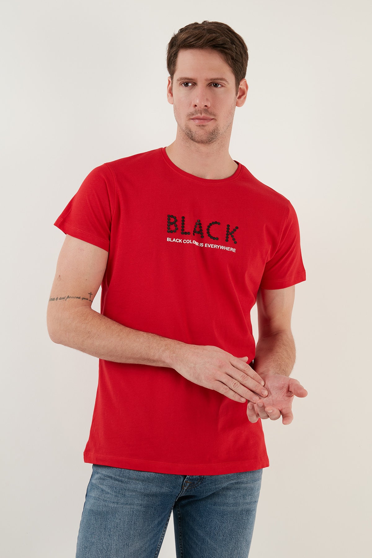 Buratti % 100 Pamuk Baskılı Slim Fit Bisiklet Yaka Erkek T Shirt 541BLACKCOLOUR KIRMIZI