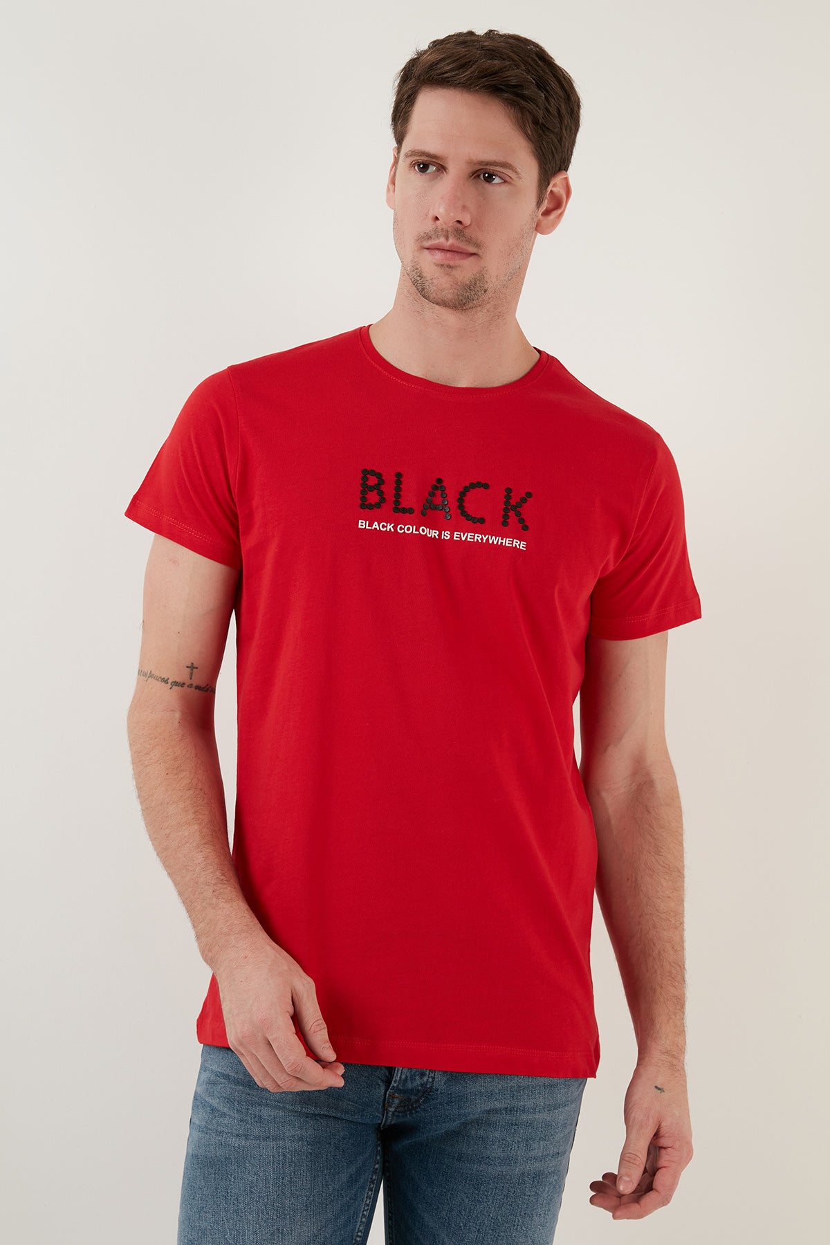 Buratti % 100 Pamuk Baskılı Slim Fit Bisiklet Yaka Erkek T Shirt 541BLACKCOLOUR KIRMIZI