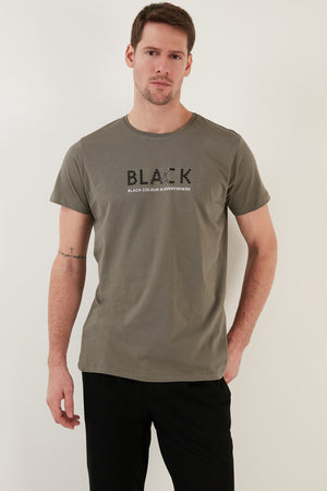 Buratti % 100 Pamuk Baskılı Slim Fit Bisiklet Yaka Erkek T Shirt 541BLACKCOLOUR AÇIK HAKİ