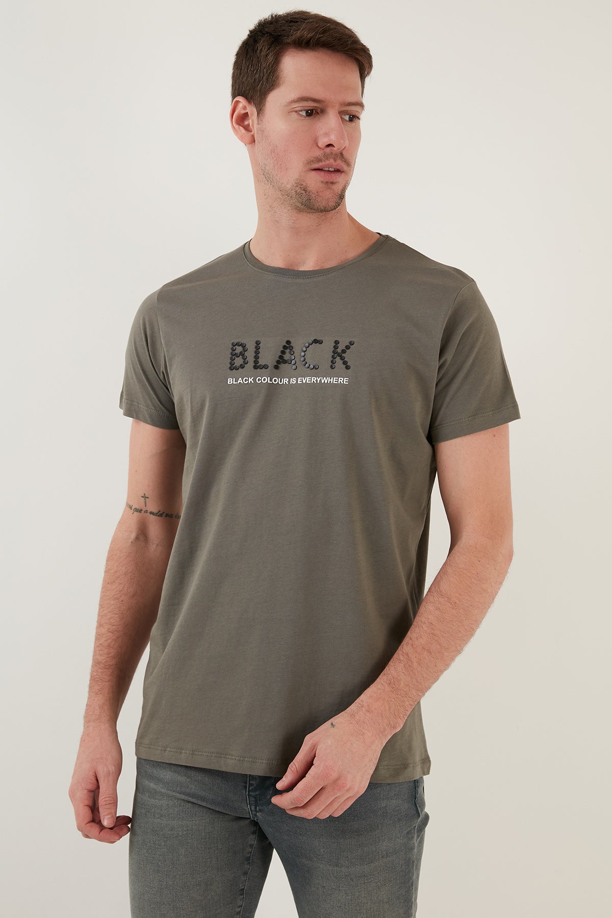 Buratti % 100 Pamuk Baskılı Slim Fit Bisiklet Yaka Erkek T Shirt 541BLACKCOLOUR AÇIK HAKİ