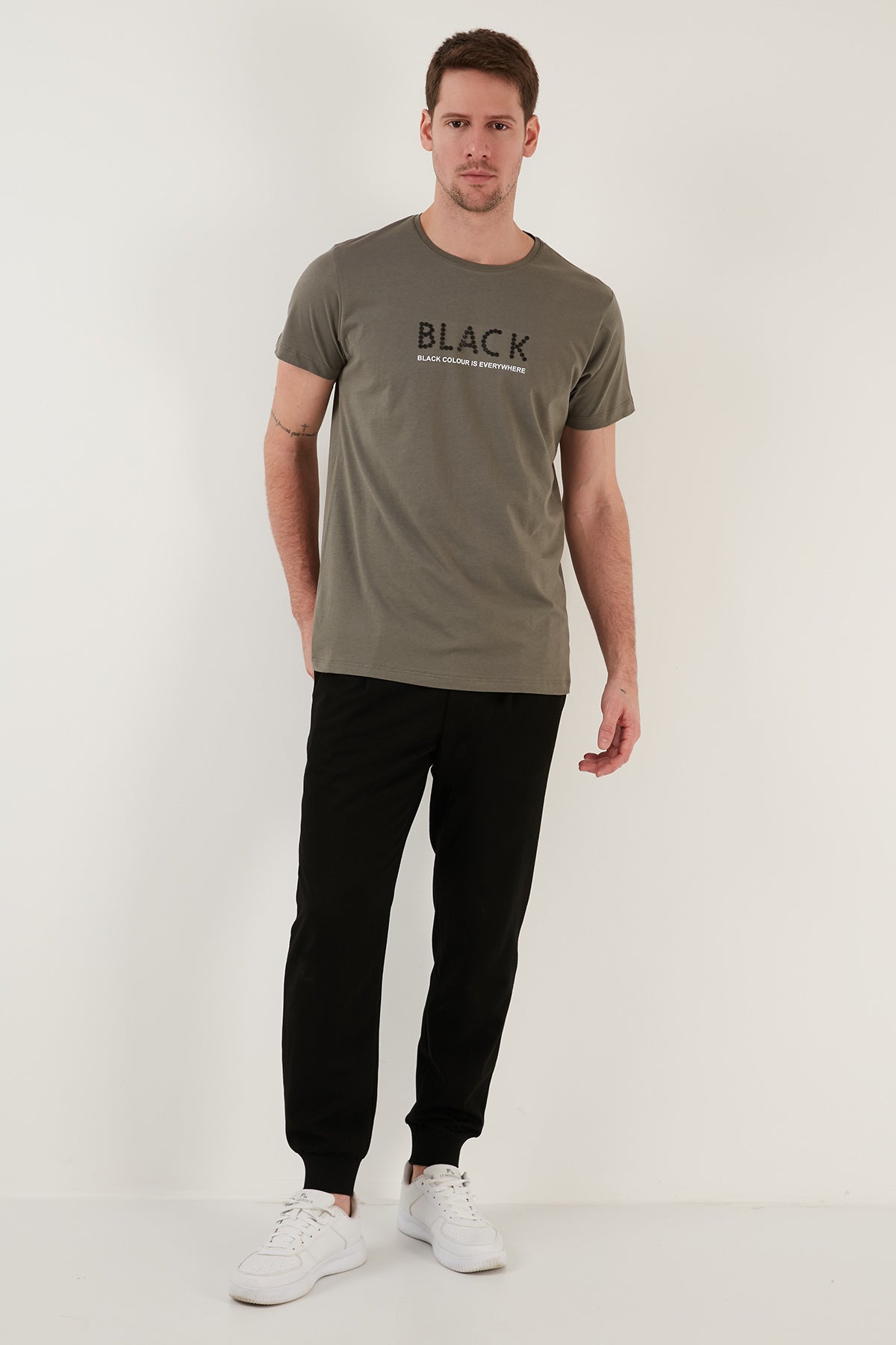 Buratti % 100 Pamuk Baskılı Slim Fit Bisiklet Yaka Erkek T Shirt 541BLACKCOLOUR AÇIK HAKİ