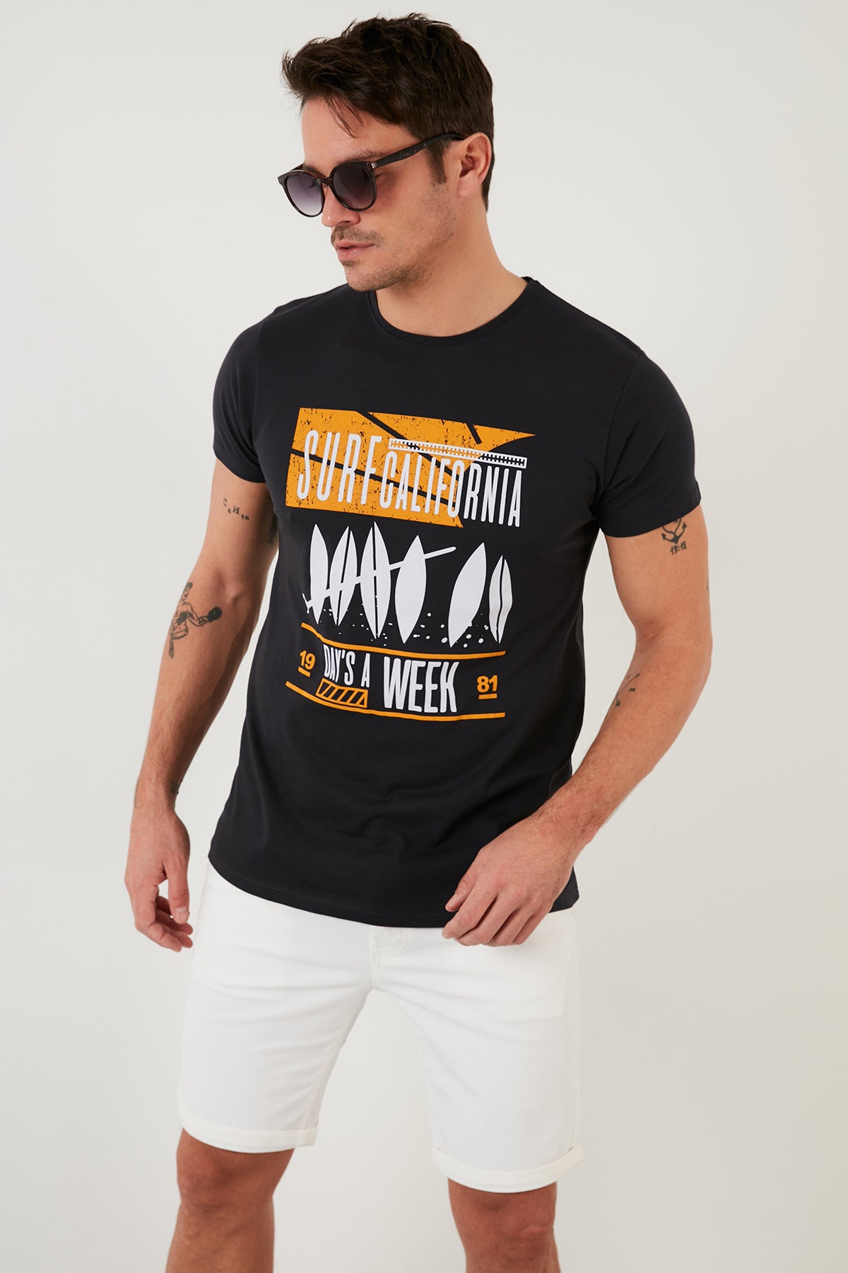 Buratti Baskılı % 100 Pamuk Bisiklet Yaka Slim Fit Erkek T Shirt 541CALIFORNIA FÜME