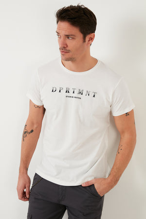 Buratti Baskılı % 100 Pamuk Bisiklet Yaka Slim Fit Erkek T Shirt 541DPRTMINT EKRU