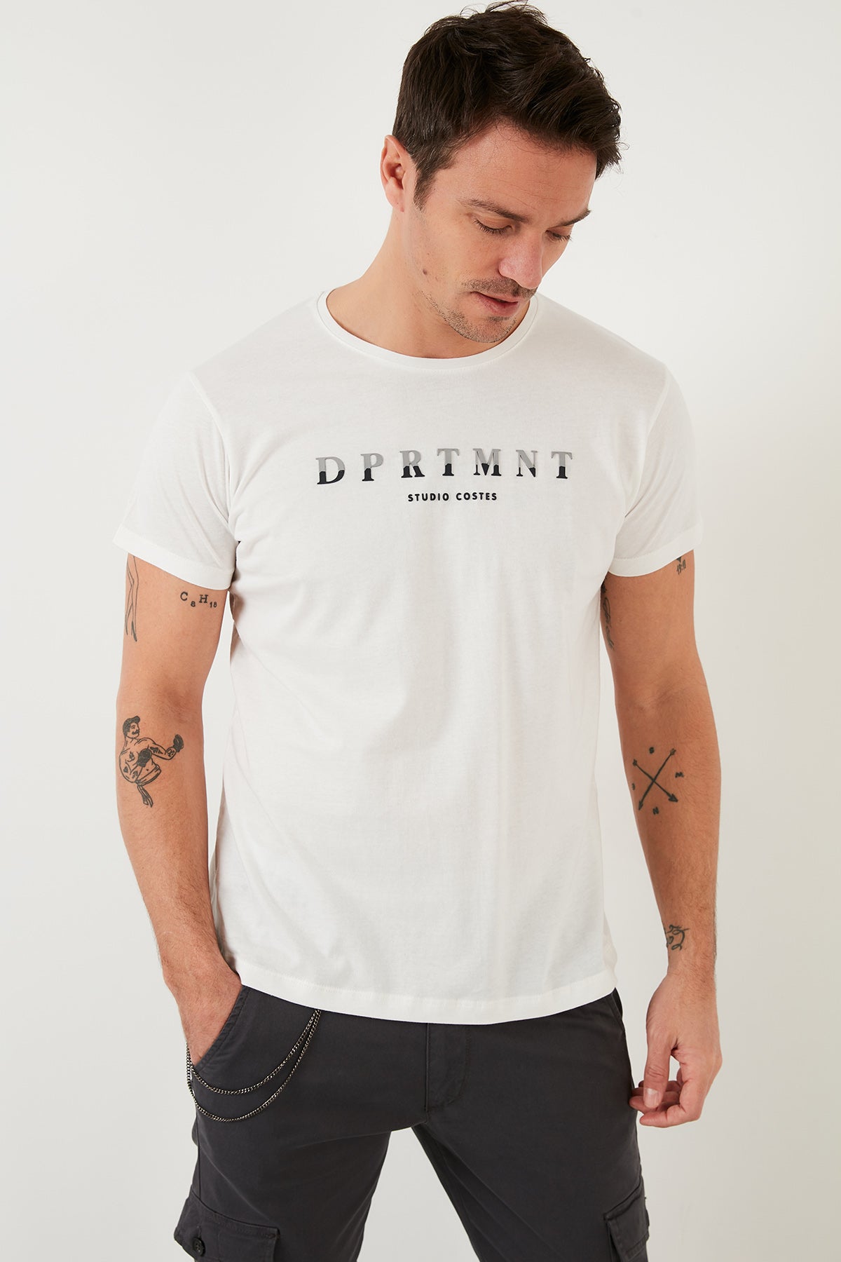 Buratti Baskılı % 100 Pamuk Bisiklet Yaka Slim Fit Erkek T Shirt 541DPRTMINT EKRU