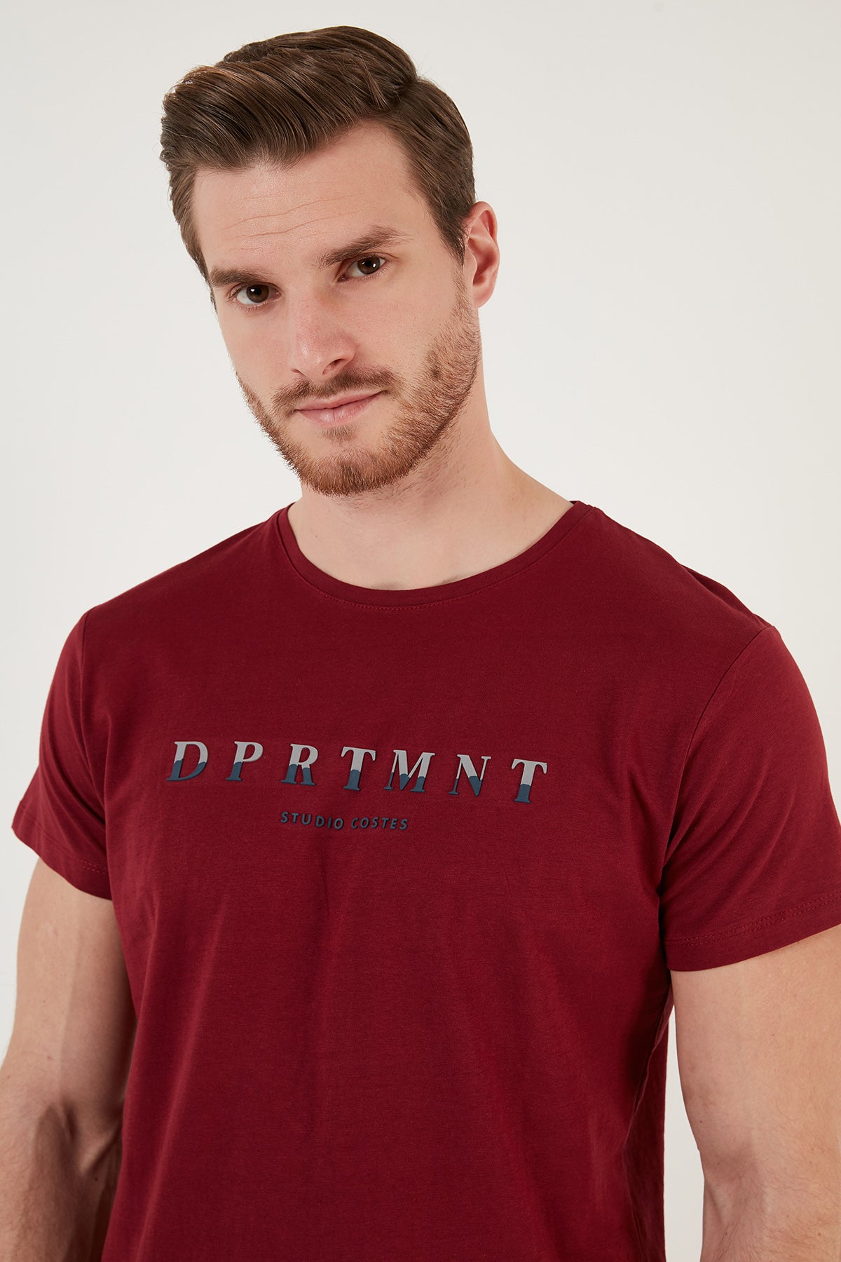 Buratti Baskılı Bisiklet Yaka Pamuklu Slim Fit Erkek T Shirt 541DPRTMNT24 BORDO