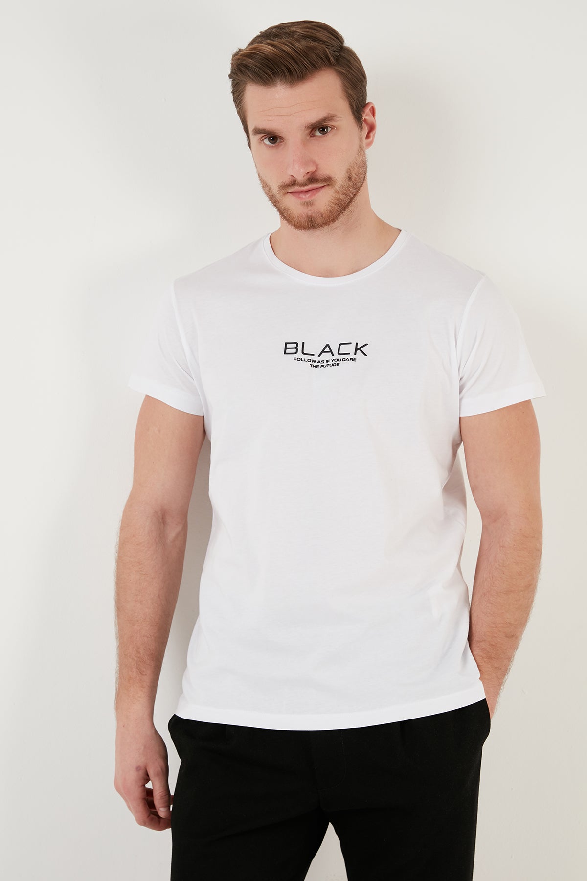 Buratti Baskılı Bisiklet Yaka % 100 Pamuk Slim Fit Erkek T Shirt 541FOLLOW BEYAZ