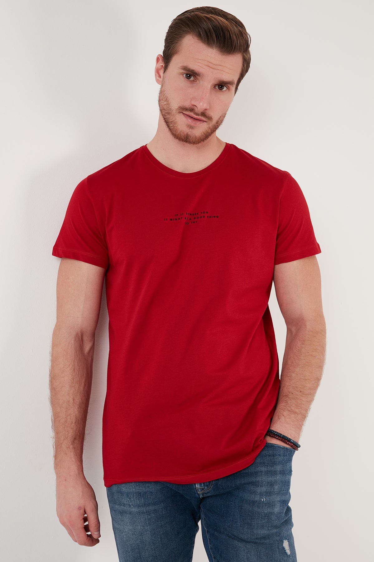 Buratti Bisiklet Yaka % 100 Pamuk Slim Fit Erkek T Shirt 541IFIT KIRMIZI