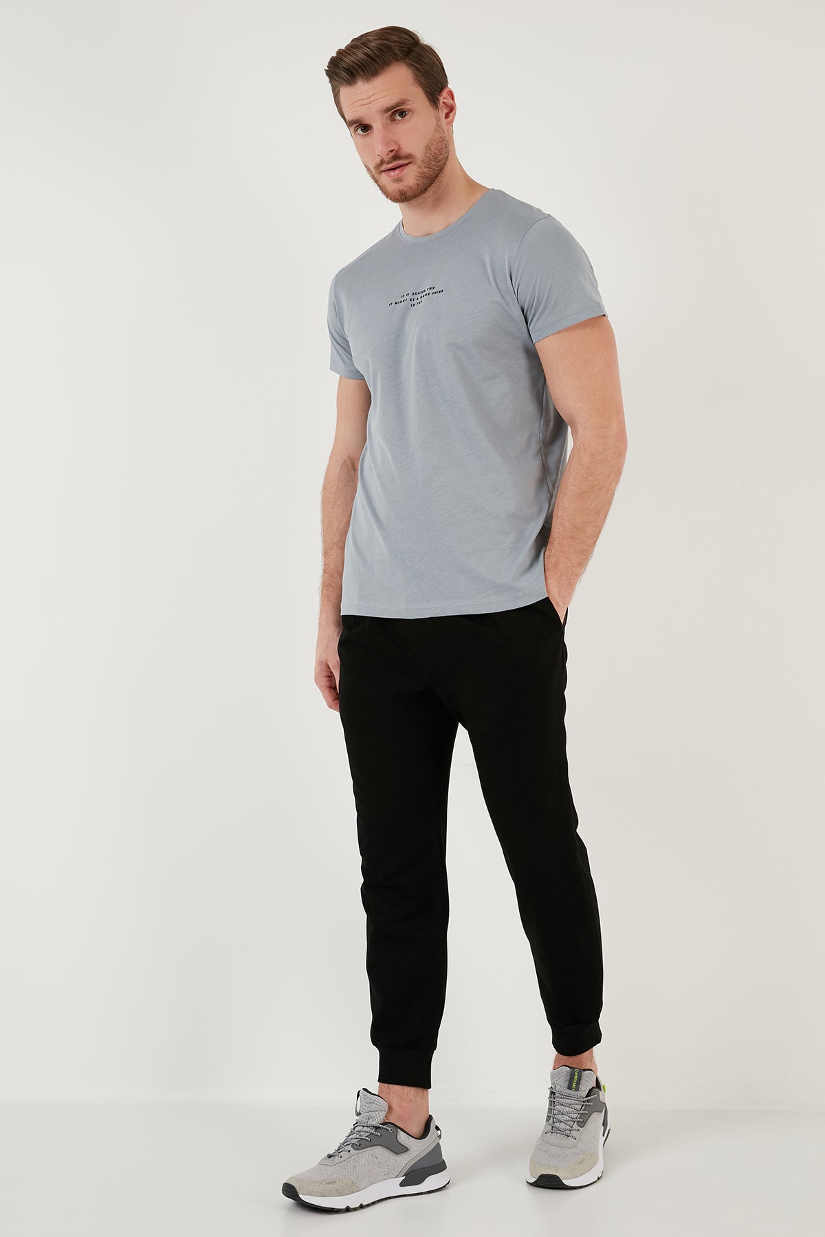 Buratti Bisiklet Yaka % 100 Pamuk Slim Fit Erkek T Shirt 541IFIT AÇIK GRİ