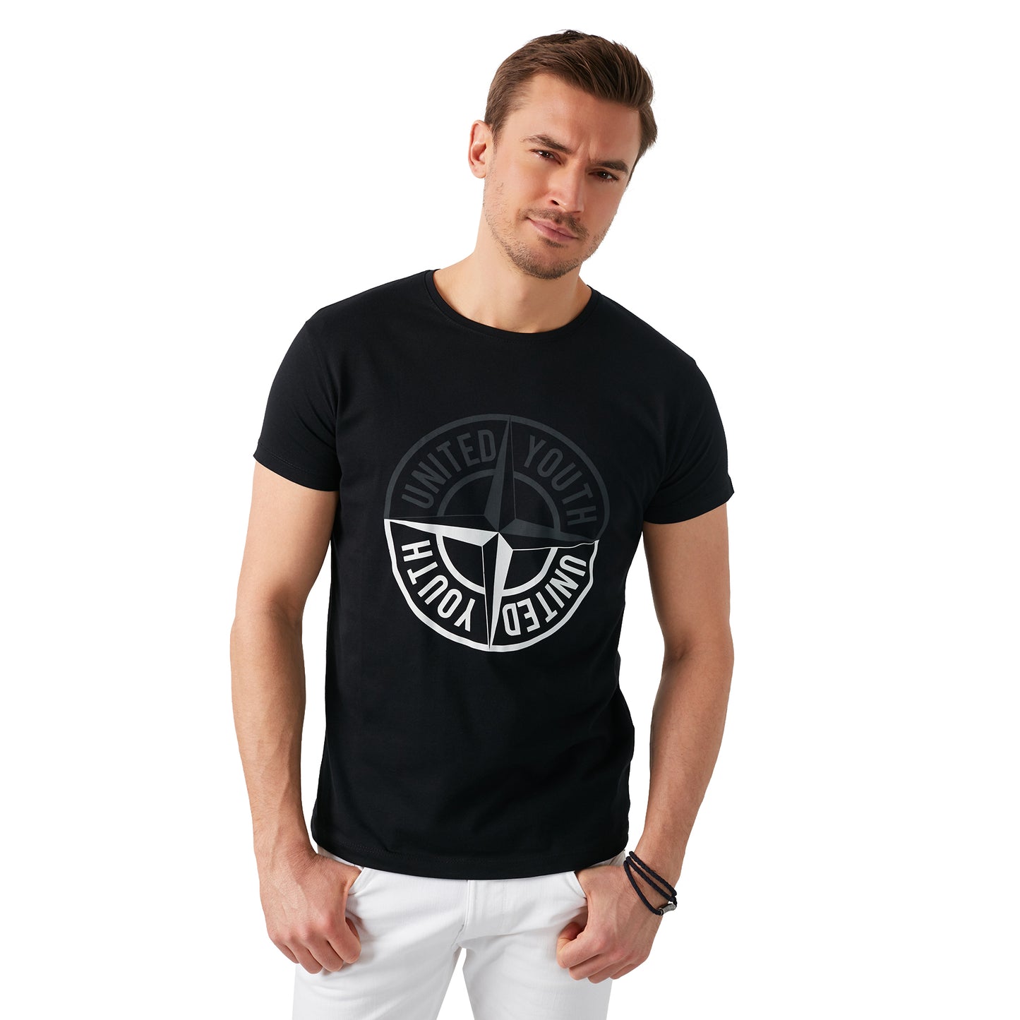 Buratti Baskılı Bisiklet Yaka % 100 Pamuk Slim Fit Erkek T Shirt 541PUSULA SİYAH