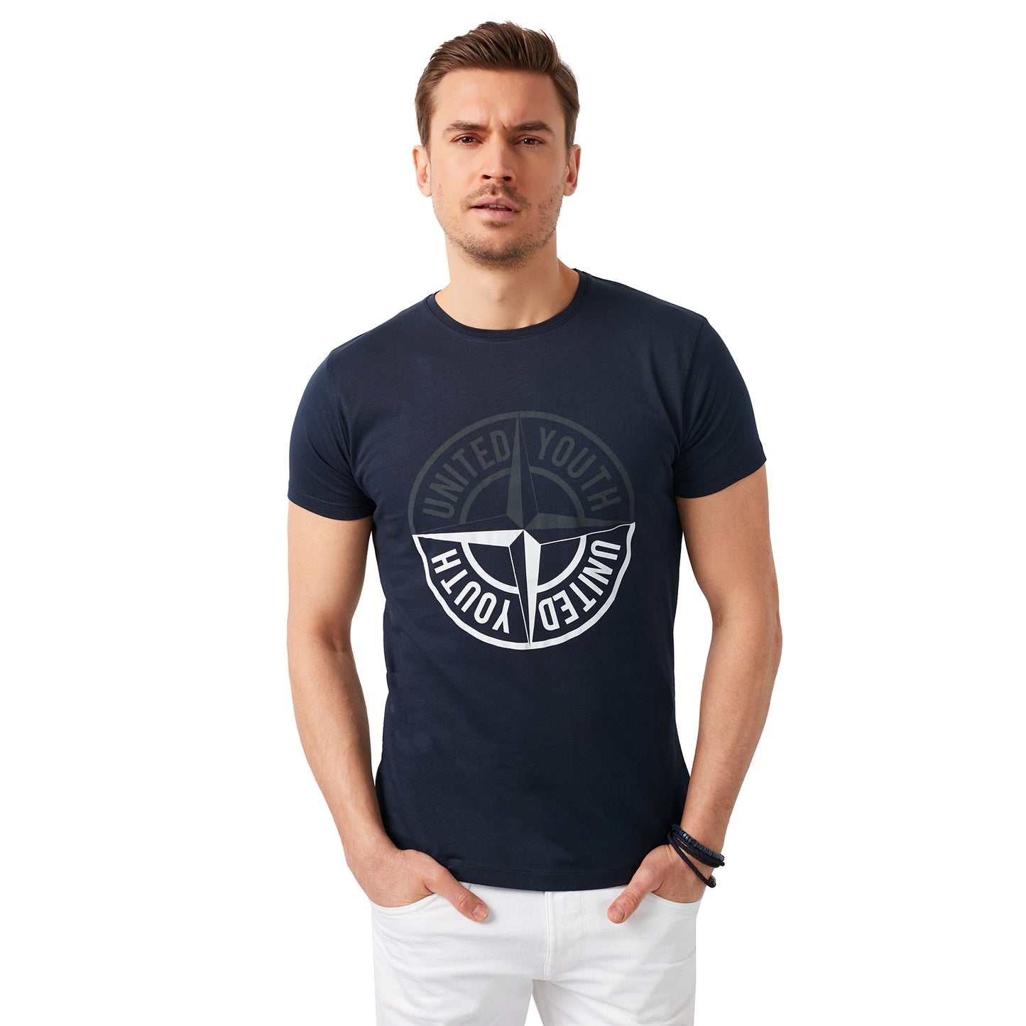 Buratti Baskılı Bisiklet Yaka % 100 Pamuk Slim Fit Erkek T Shirt 541PUSULA LACİVERT