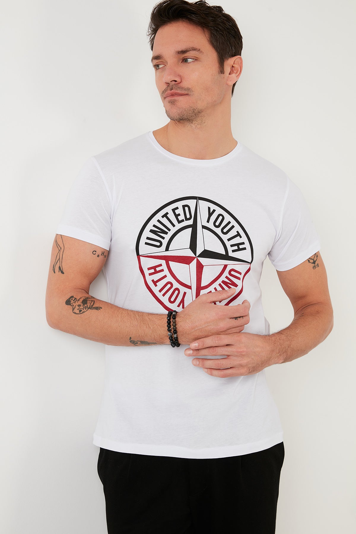 Buratti Baskılı Bisiklet Yaka % 100 Pamuk Slim Fit Erkek T Shirt 541PUSULA BEYAZ