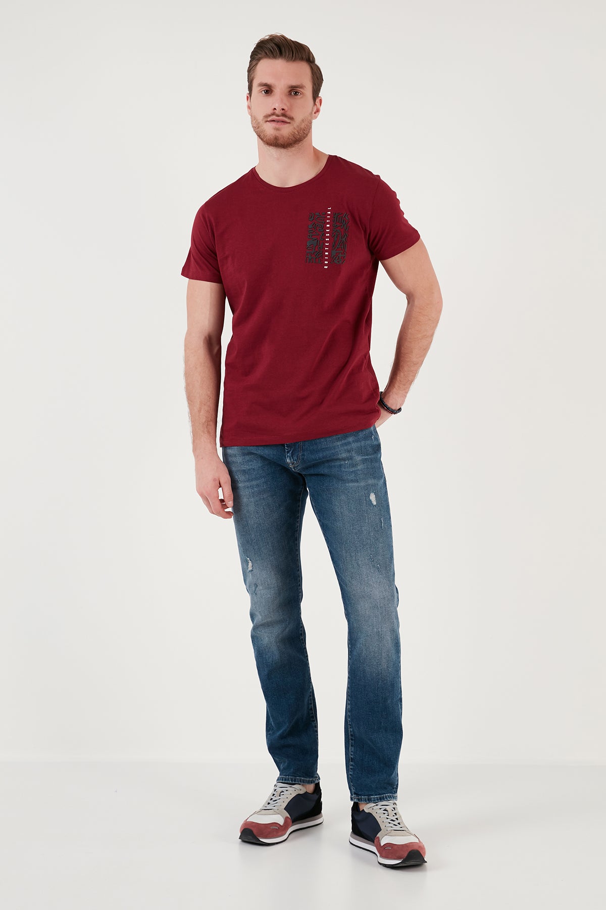 Buratti Bisiklet Yaka % 100 Pamuk Slim Fit Erkek T Shirt 541QUINT BORDO