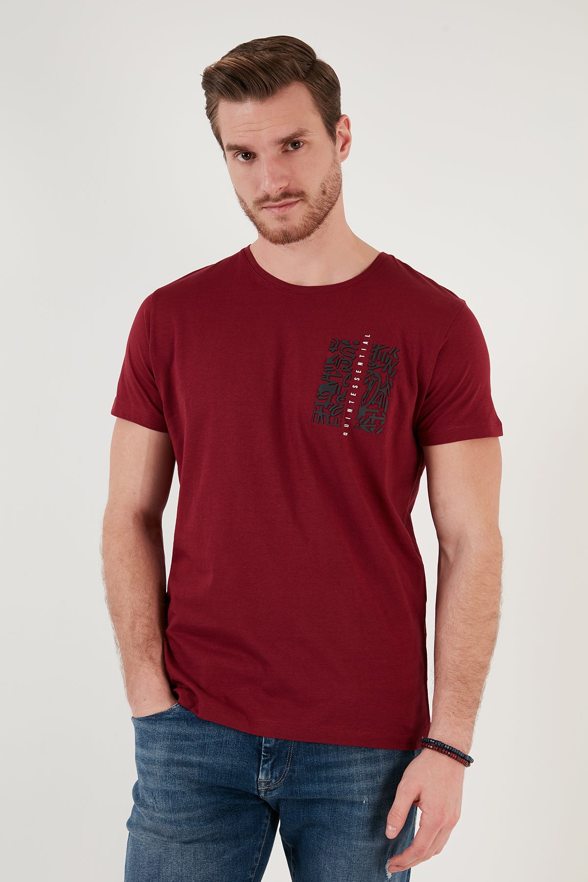 Buratti Bisiklet Yaka % 100 Pamuk Slim Fit Erkek T Shirt 541QUINT BORDO