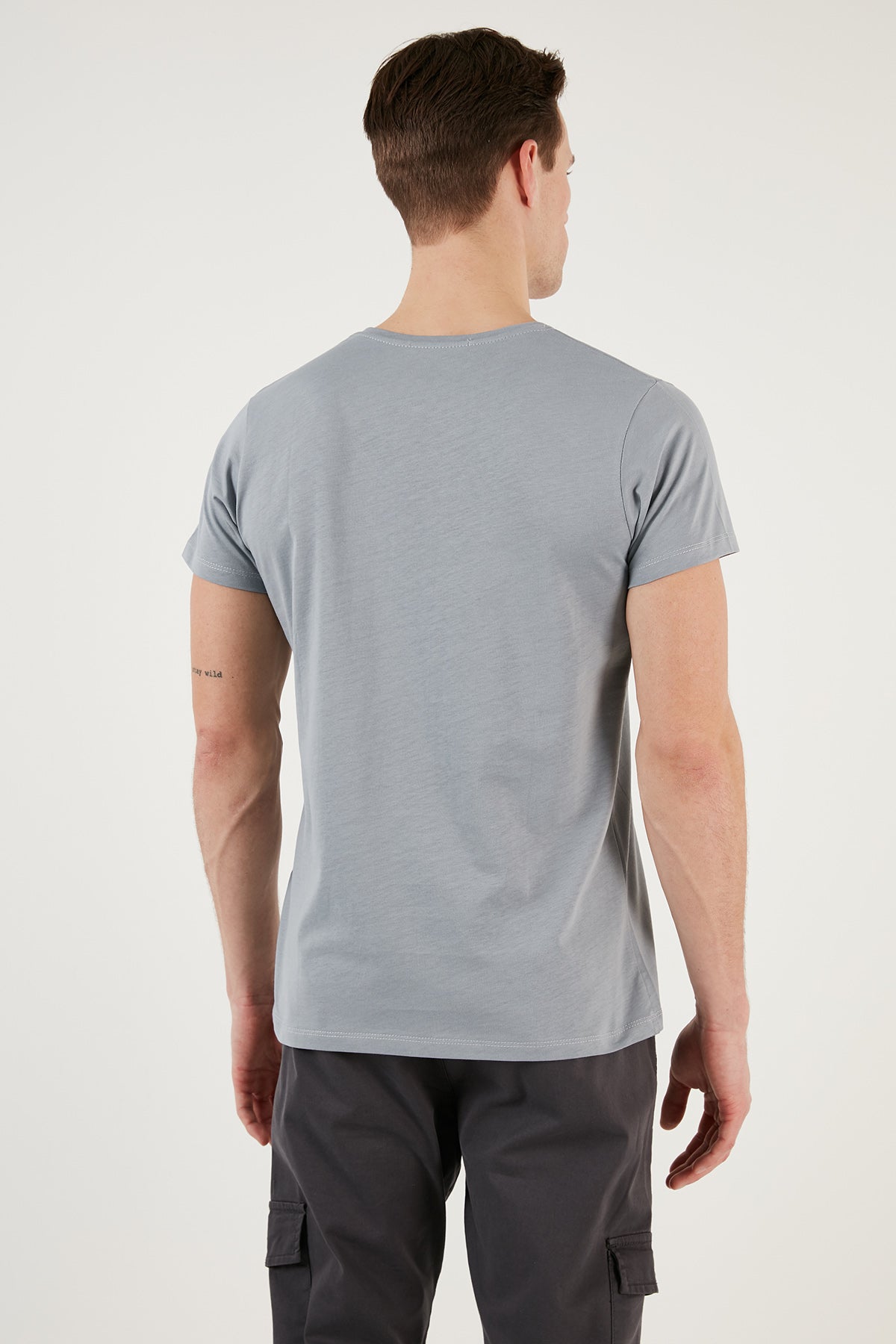 Buratti Bisiklet Yaka % 100 Pamuklu Slim Fit Erkek T Shirt 541REWORK AÇIK GRİ