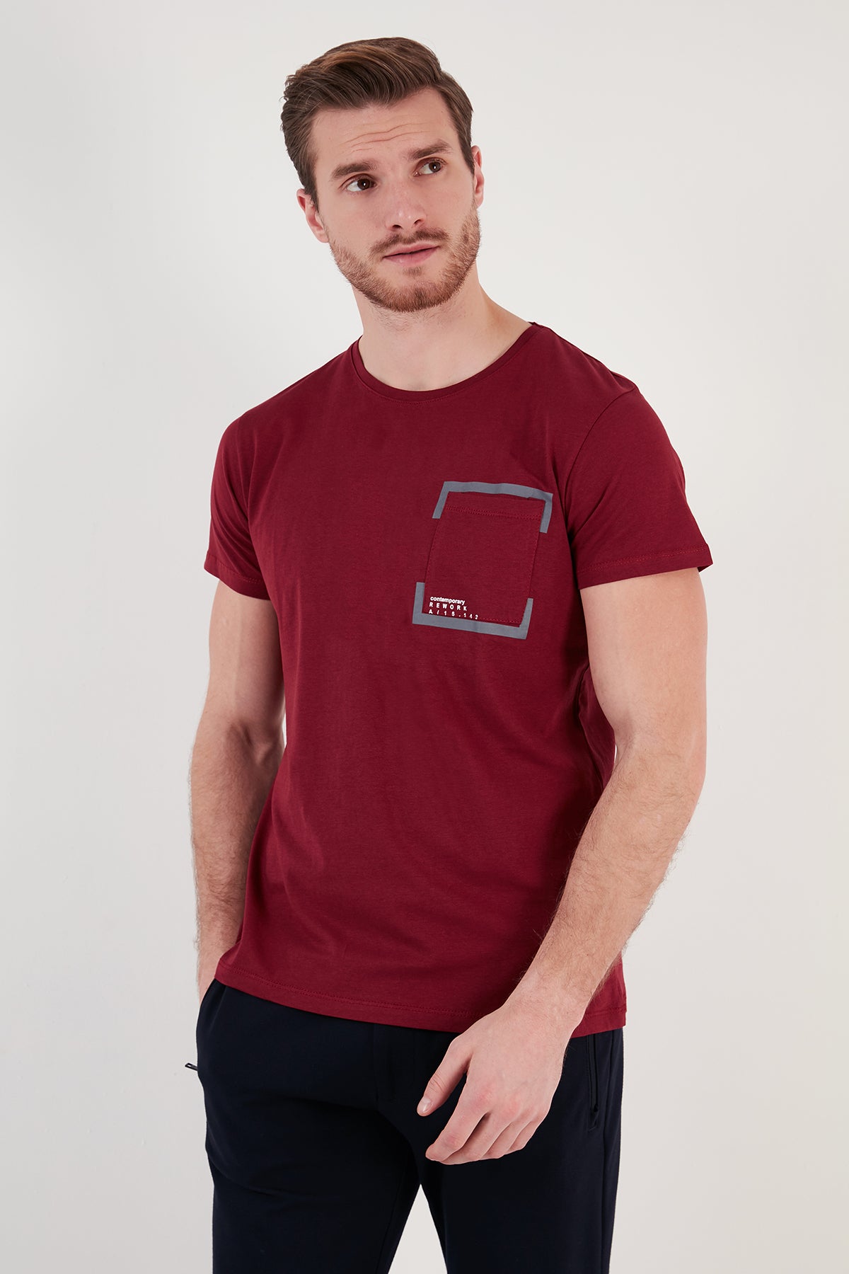 Buratti Bisiklet Yaka % 100 Pamuklu Slim Fit Erkek T Shirt 541REWORK BORDO