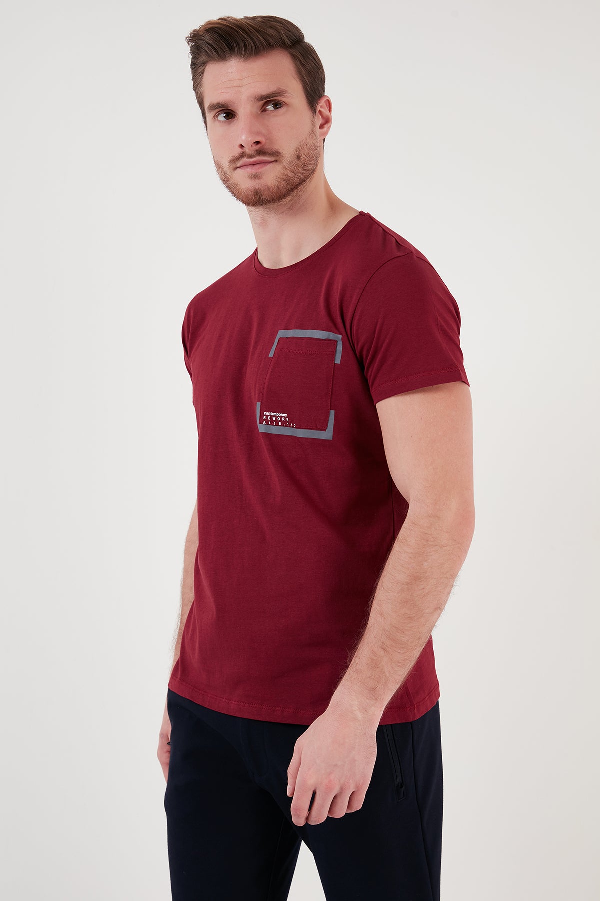 Buratti Bisiklet Yaka % 100 Pamuklu Slim Fit Erkek T Shirt 541REWORK BORDO