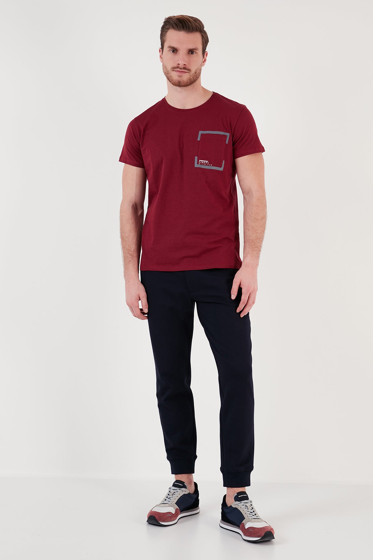 Buratti Bisiklet Yaka % 100 Pamuklu Slim Fit Erkek T Shirt 541REWORK BORDO