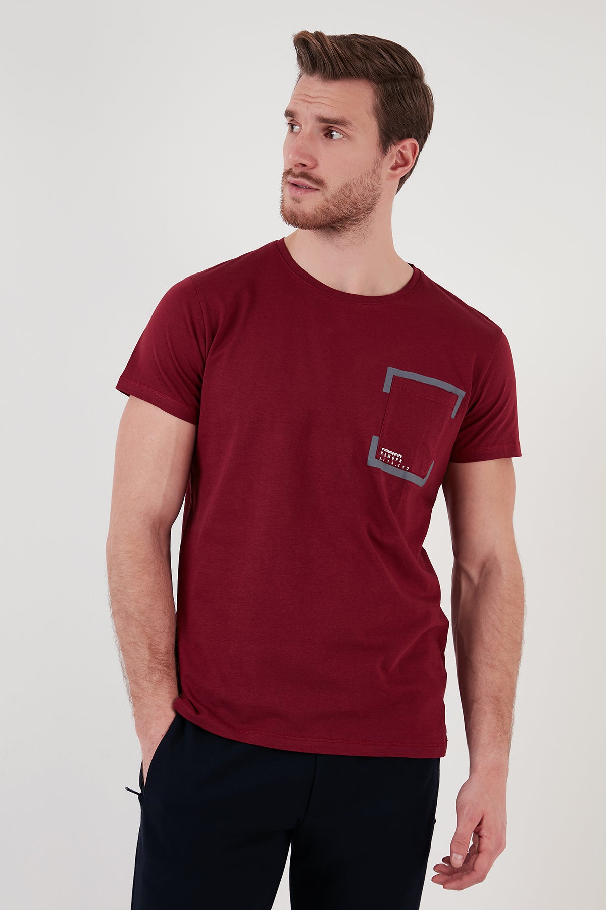 Buratti Bisiklet Yaka % 100 Pamuklu Slim Fit Erkek T Shirt 541REWORK BORDO