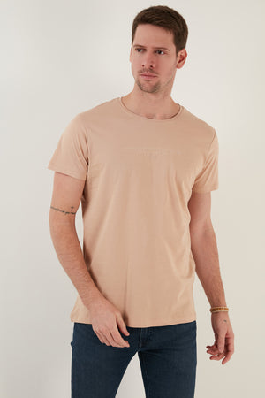 Buratti Yazı Baskılı Bisiklet Yaka % 100 Pamuk Slim Fit Basic Erkek T Shirt 541TACTICAL VİZON