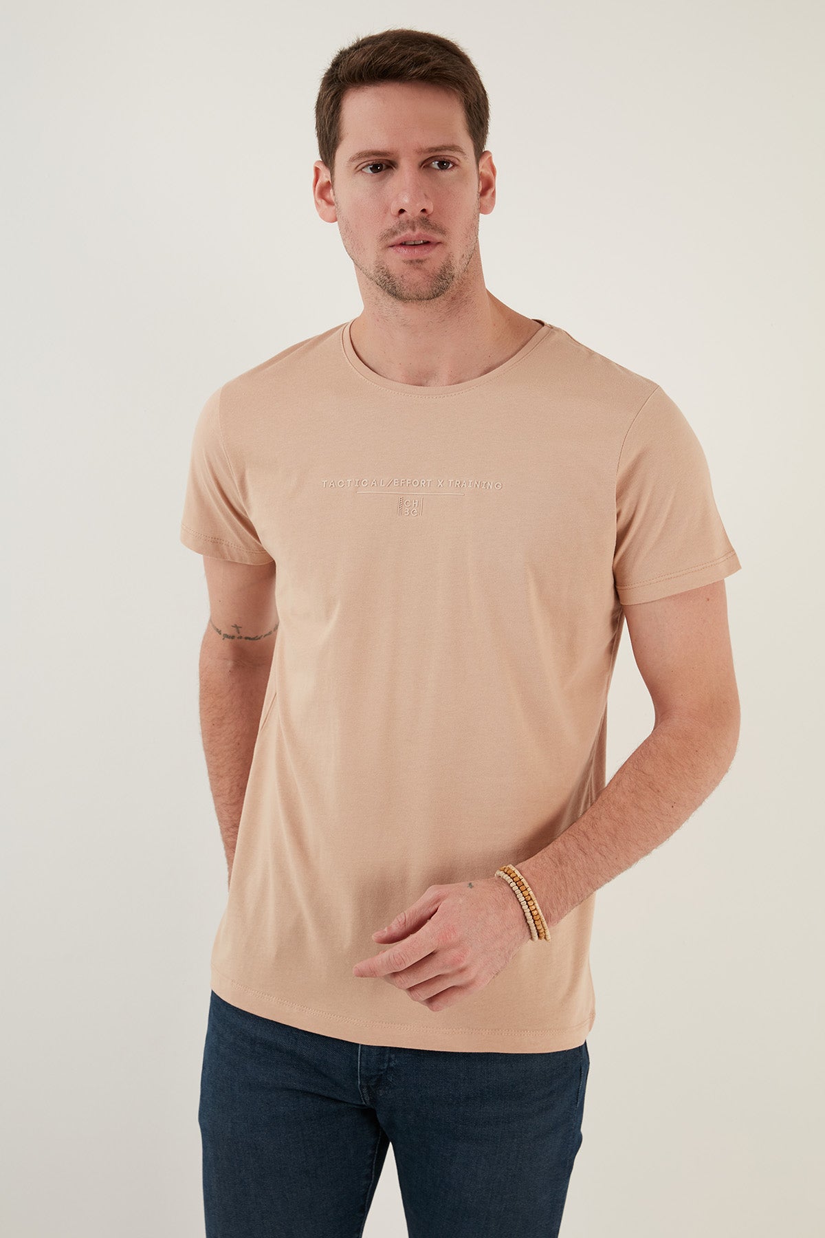 Buratti Yazı Baskılı Bisiklet Yaka % 100 Pamuk Slim Fit Basic Erkek T Shirt 541TACTICAL VİZON