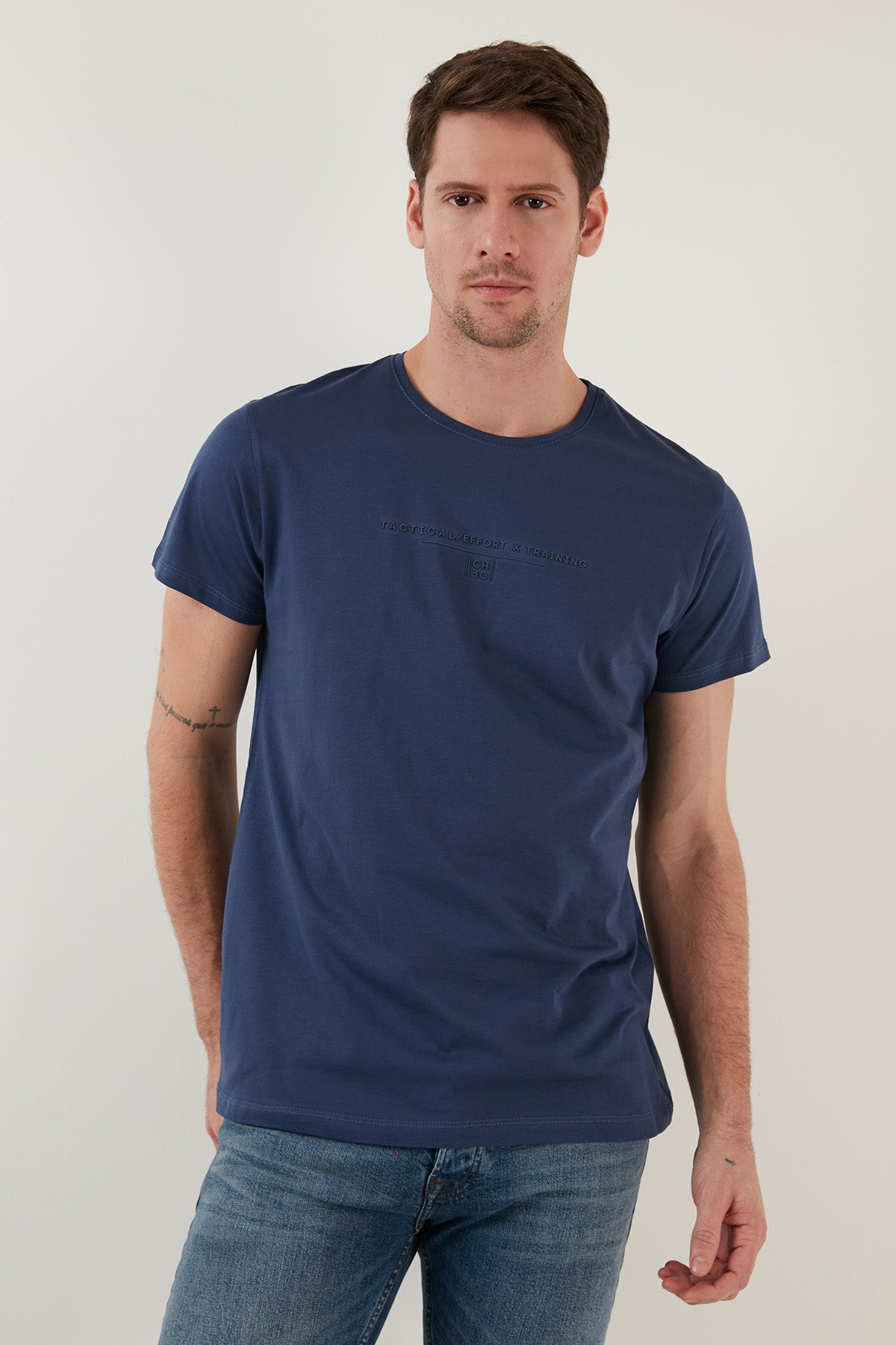 Buratti Bisiklet Yaka % 100 Pamuk Slim Fit Erkek T Shirt 541TACTICAL AÇIK LACİVERT