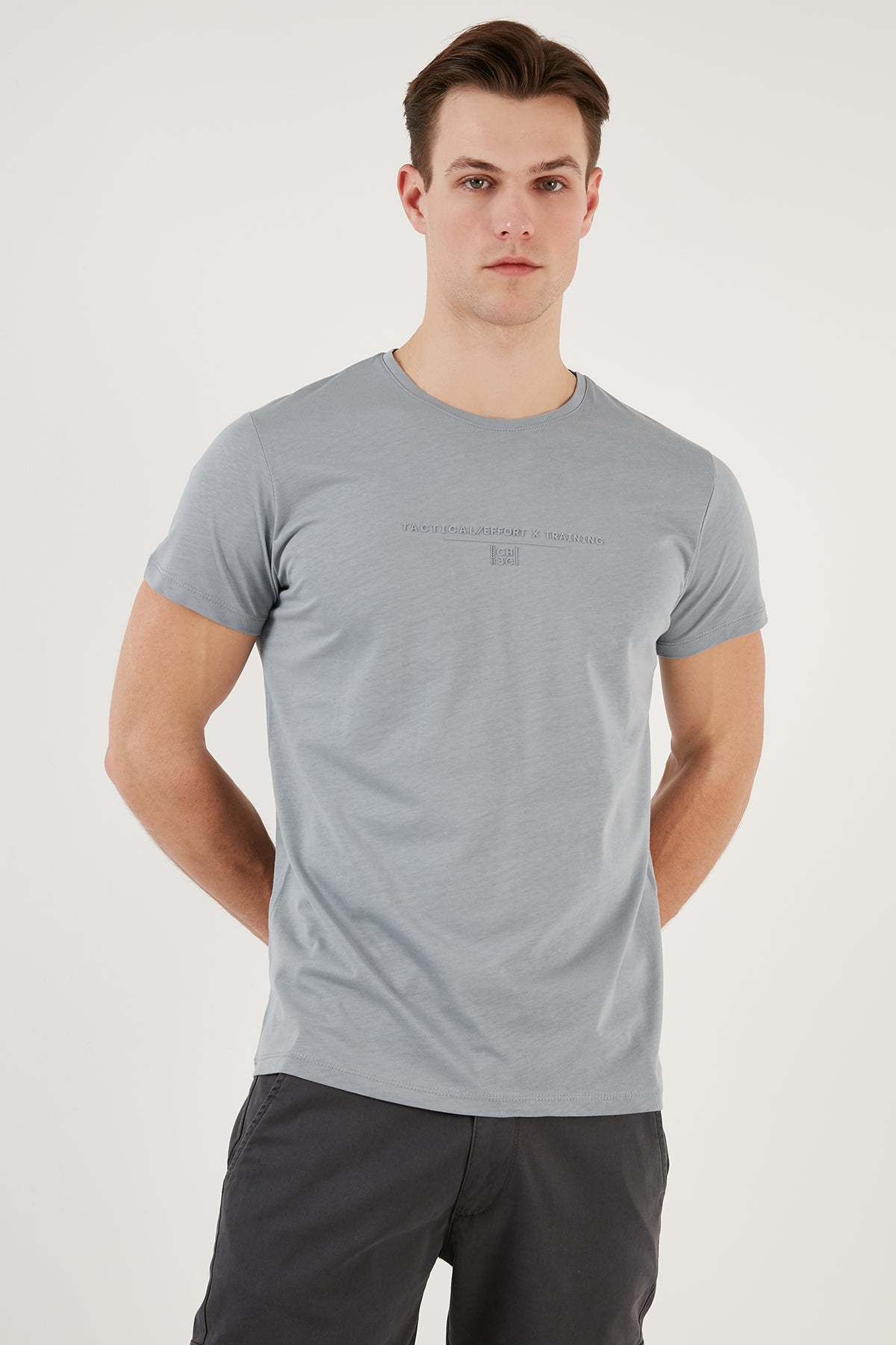 Buratti Bisiklet Yaka % 100 Pamuk Slim Fit Erkek T Shirt 541TACTICAL AÇIK GRİ