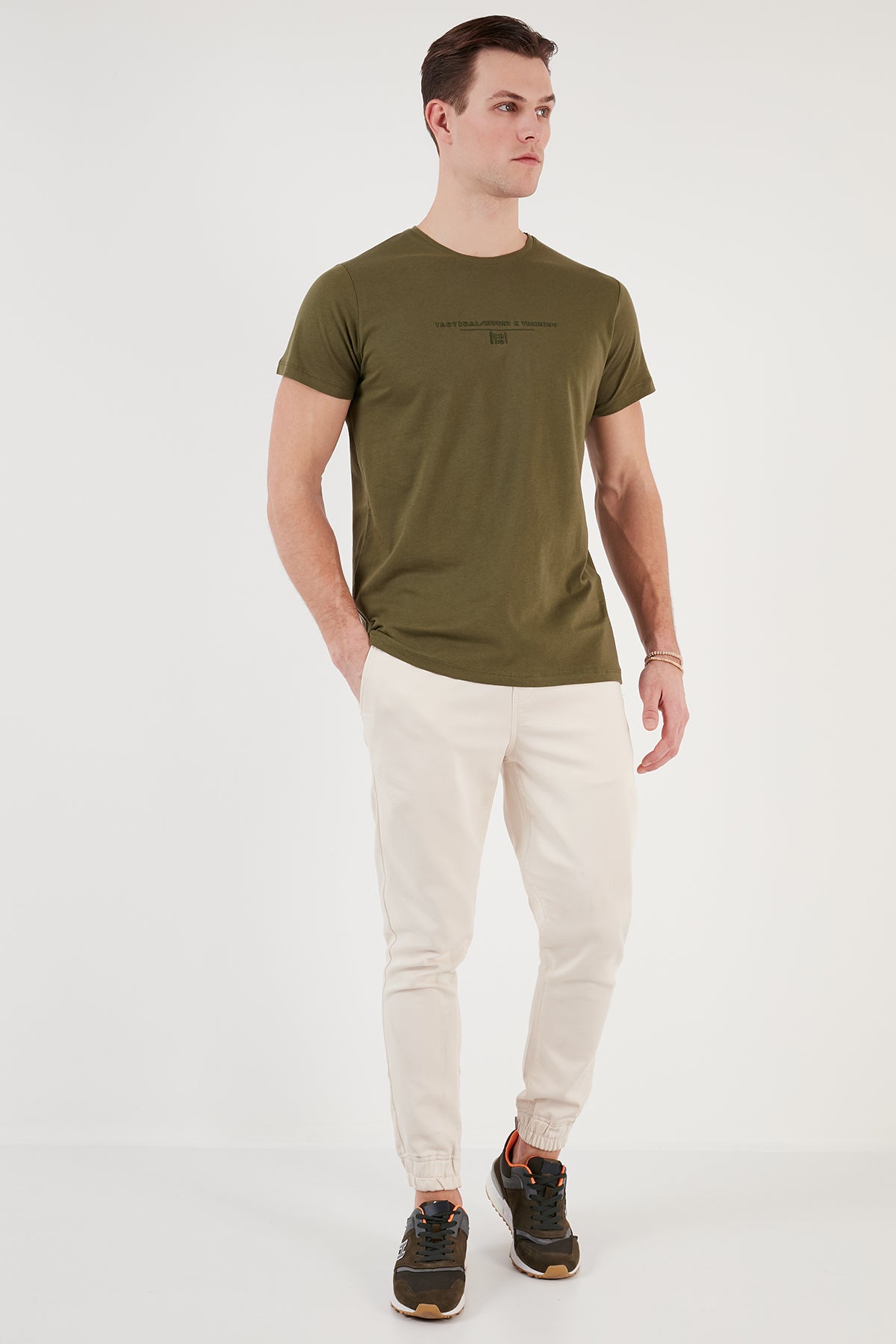 Buratti Bisiklet Yaka % 100 Pamuk Slim Fit Erkek T Shirt 541TACTICAL HAKİ